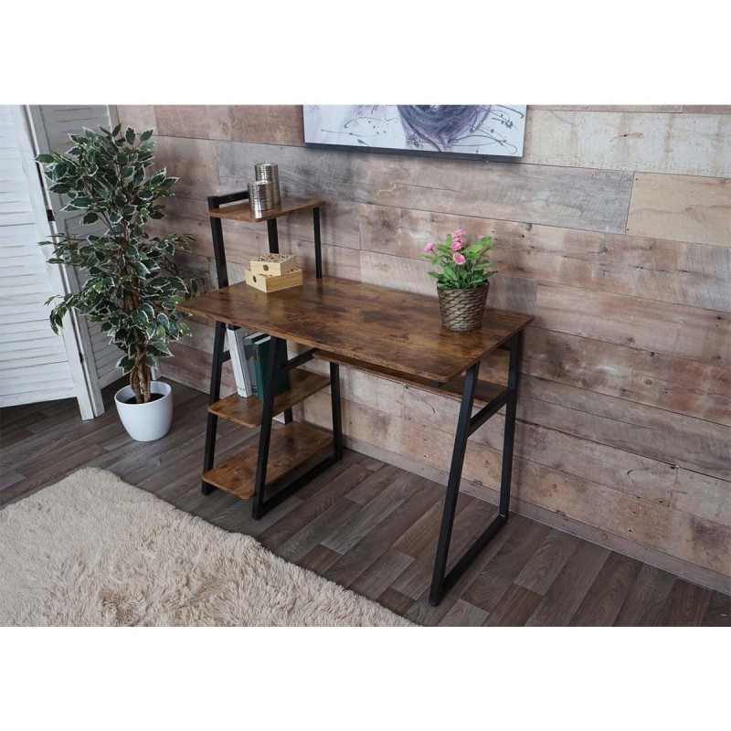 Mesa de Oficina HELIO, 100x50x69 cm, estructura de metal y duperficie de madera, color Marrón