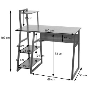 Mesa de Oficina HELIO, 100x50x69 cm, estructura de metal y duperficie de madera, color Marrón
