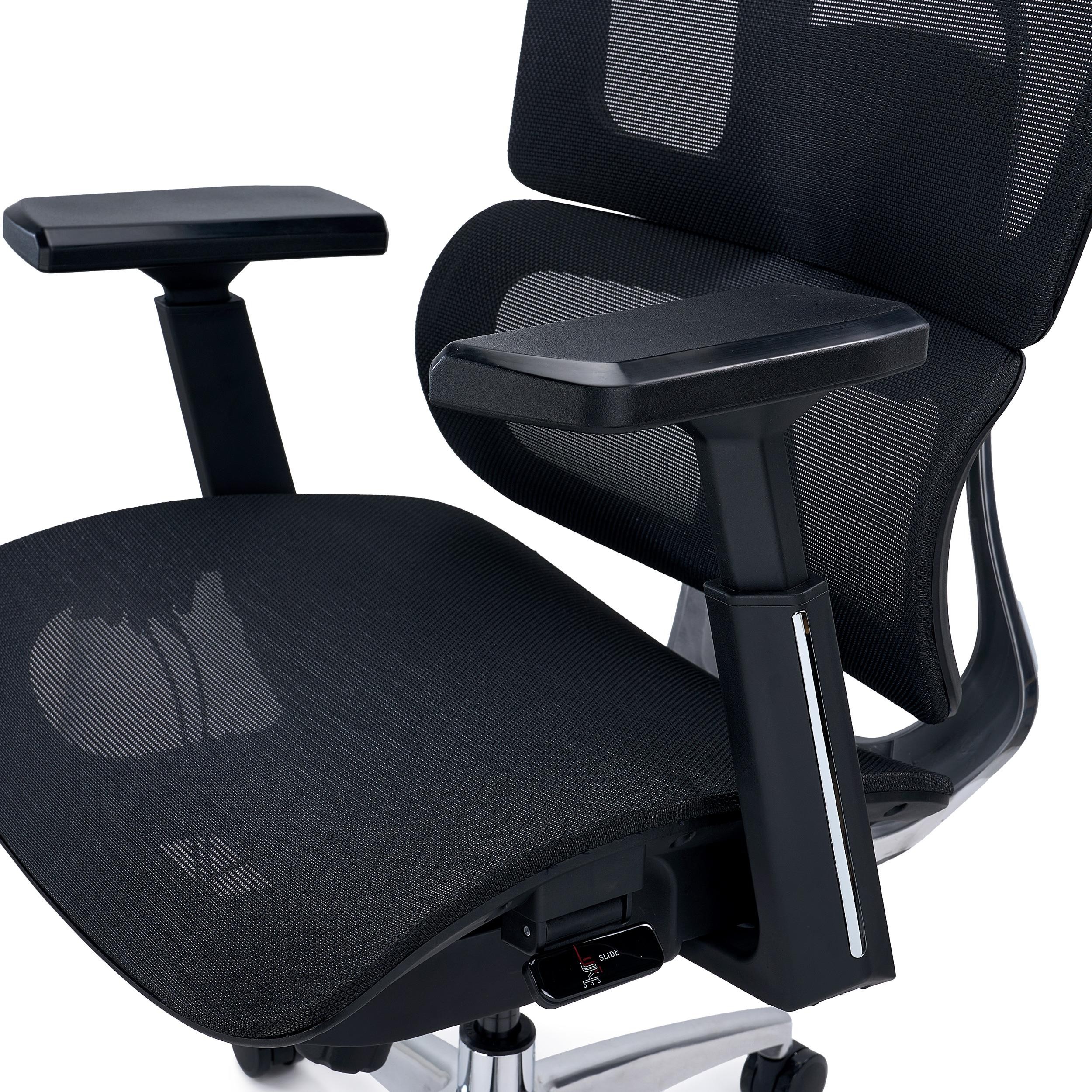 Silla Ergonómica TITAN, Base y Marco Aluminio, Asiento Ajustable Profundidad, Brazos 3D, Negro