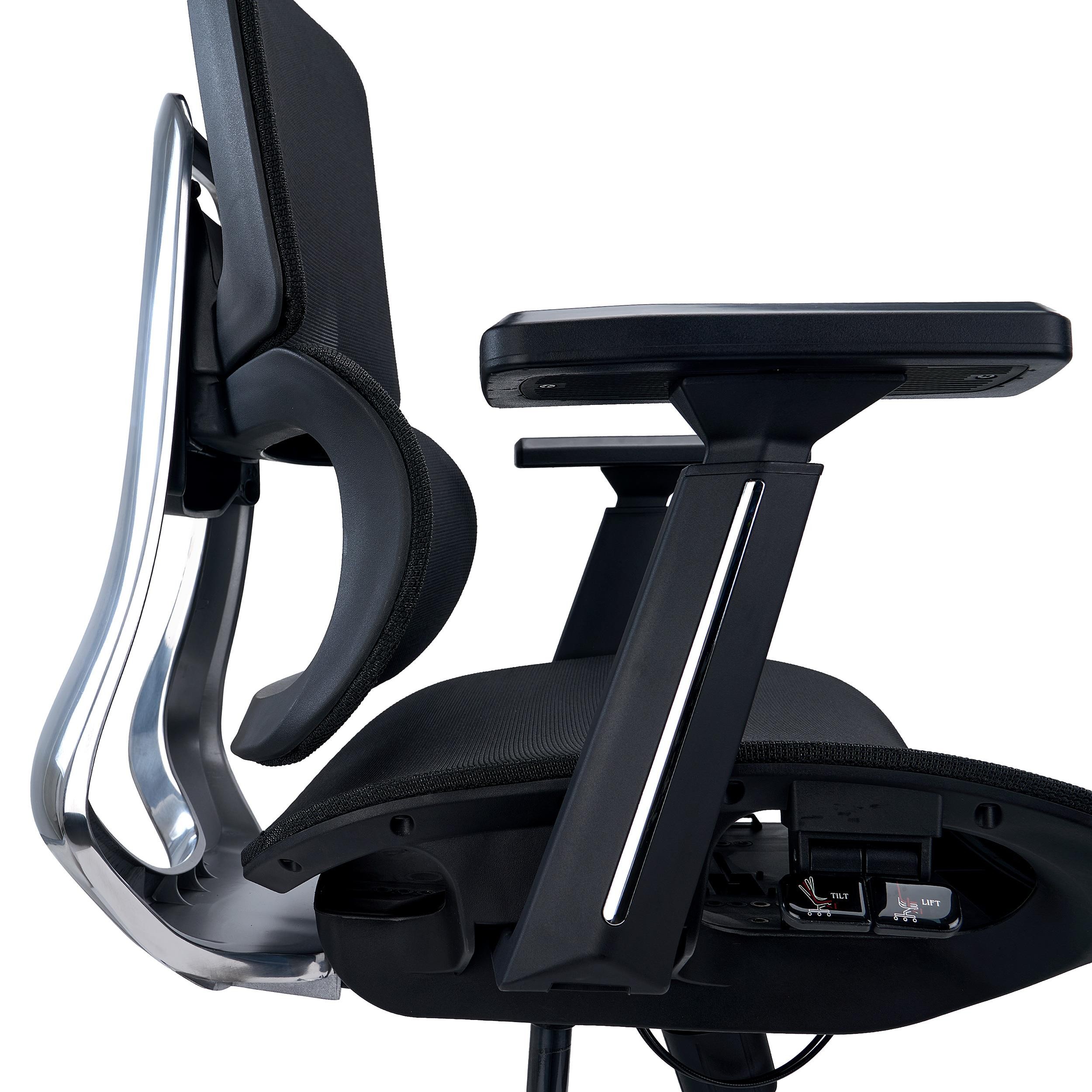 Silla Ergonómica TITAN, Base y Marco Aluminio, Asiento Ajustable Profundidad, Brazos 3D, Negro