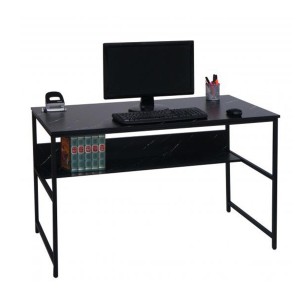 Mesa de Oficina EVOKE, Estructura Metálica, Superficie de Madera color Negro efecto Mármol