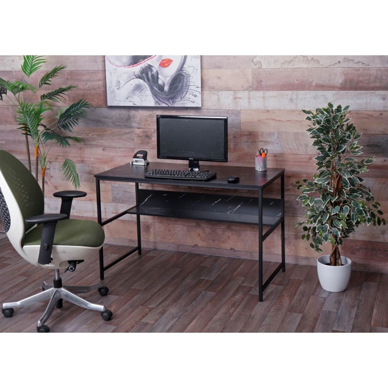 Mesa de Oficina EVOKE, Estructura Metálica, Superficie de Madera color Negro efecto Mármol