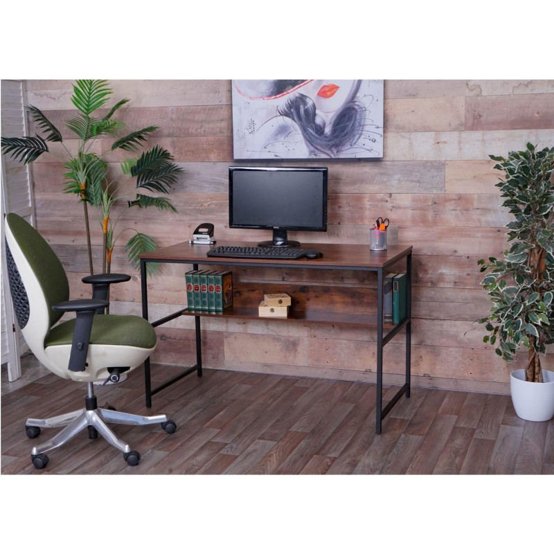 Mesa de Oficina EVOKE, Estructura Metálica, Superficie de Madera color Negro efecto Mármol