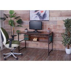 Mesa de Oficina EVOKE, Estructura Metálica, Superficie de Madera color Negro efecto Mármol