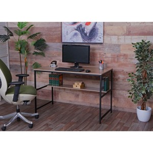 Mesa de Oficina EVOKE, Estructura Metálica, Superficie de Madera color Negro efecto Mármol