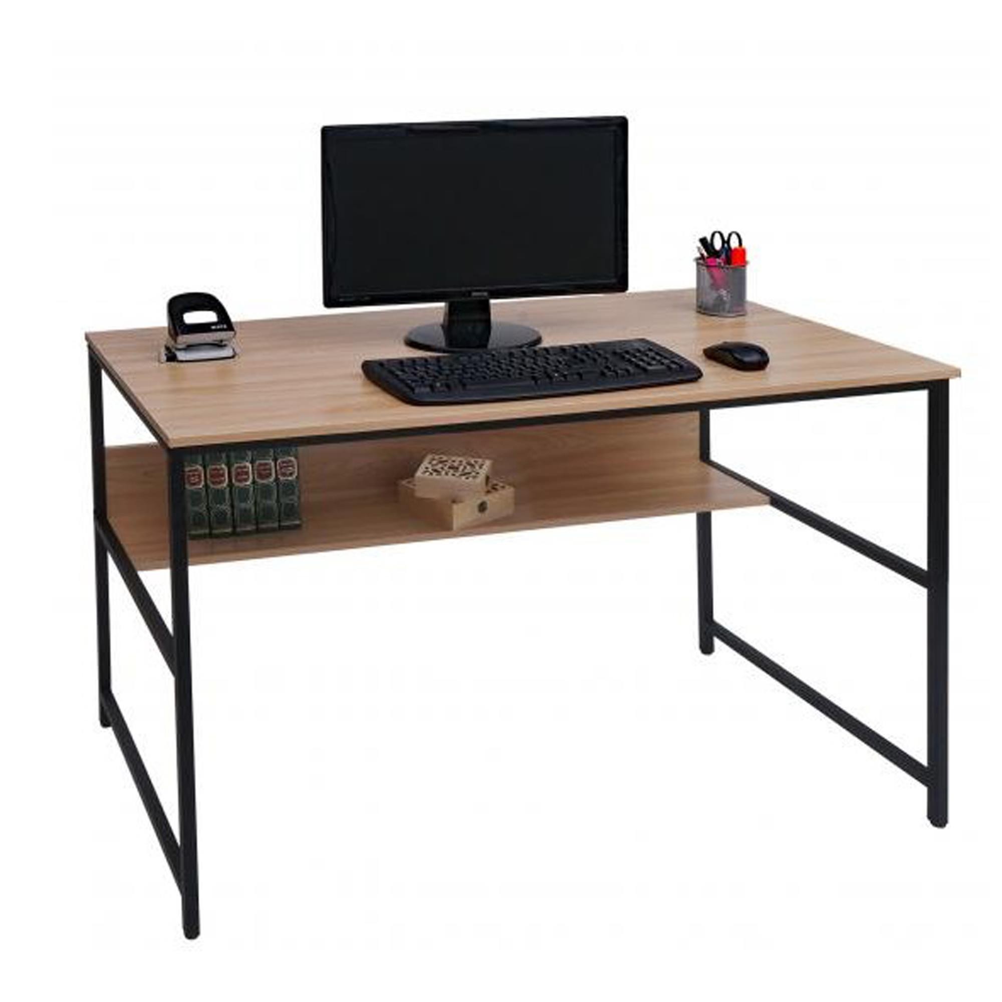 Mesa de Oficina EVOKE, 120x60x78 cm, Estructura Metálica, Superficie de Madera color Negro efecto Mármol