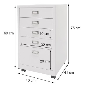 Archivador DONY 5 CAJONES, 40x41x75 cm, en Acero Blanco