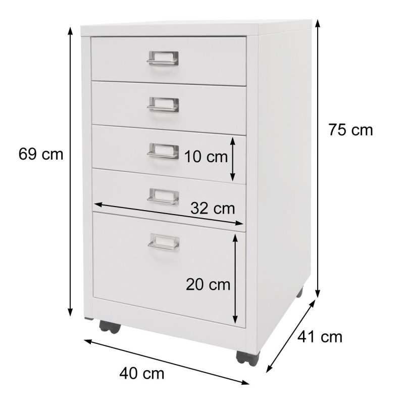 Archivador DONY 5 CAJONES, 40x41x75 cm, en Acero Blanco