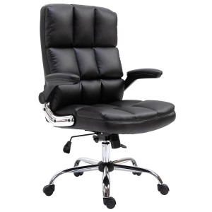 Sillón de oficina ALEXANDER, Brazos Abatibles, Mecanismo Basculante, en Piel color Negro