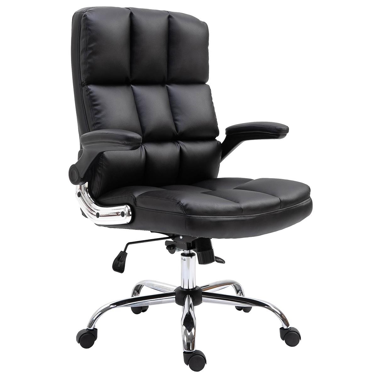 Sillón de oficina ALEXANDER, Gran Acolchado, Brazos Abatibles, En Piel color Negro