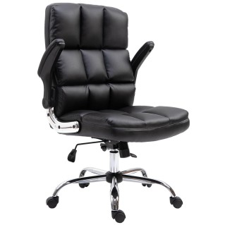 Sillón de oficina ALEXANDER, Brazos Abatibles, Mecanismo Basculante, en Piel color Negro 2