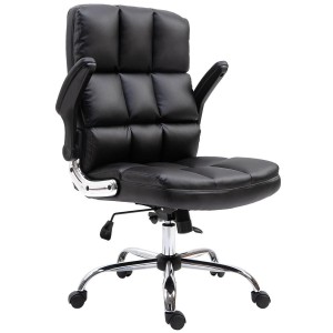 Sillón de oficina ALEXANDER, Brazos Abatibles, Mecanismo Basculante, en Piel color Negro