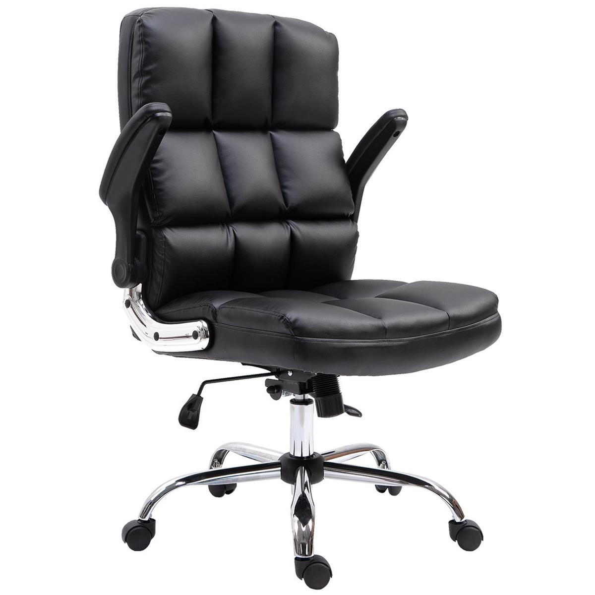 Sillón de oficina ALEXANDER, Gran Acolchado, Brazos Abatibles, En Piel color Negro