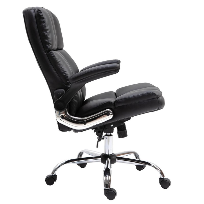 Sillón de oficina ALEXANDER, Brazos Abatibles, Mecanismo Basculante, en Piel color Negro