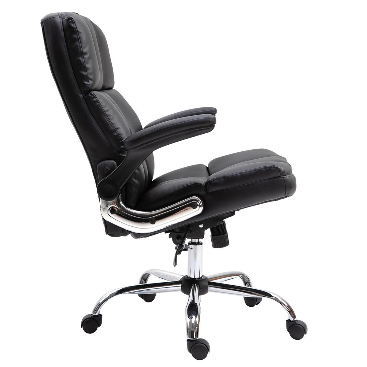 Sillón de oficina ALEXANDER, Gran Acolchado, Brazos Abatibles, En Piel color Negro