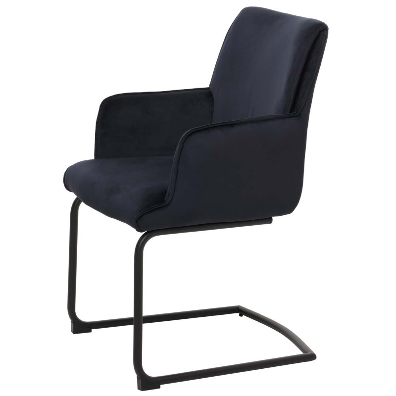 Silla de Confidente NICHOLS, estructura metálica negra, en tela azul oscuro