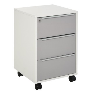Archivador con Ruedas HAVANA, 3 Cajones con Cerradura, color Blanco y Gris