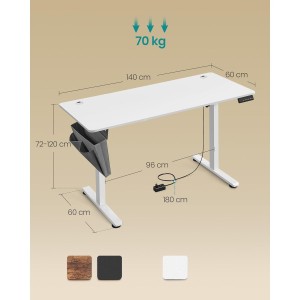 Mesa Elevable COHEN, 140x60x72-120 cm, Blanco