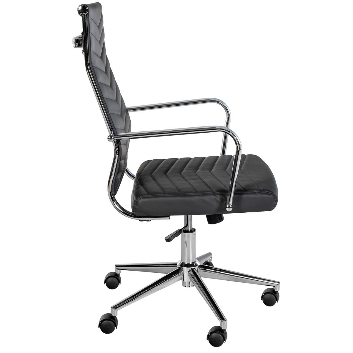 Silla de Oficina KOBE, Diseño con Elegantes Costuras, Base Metálica, en Piel color Negro