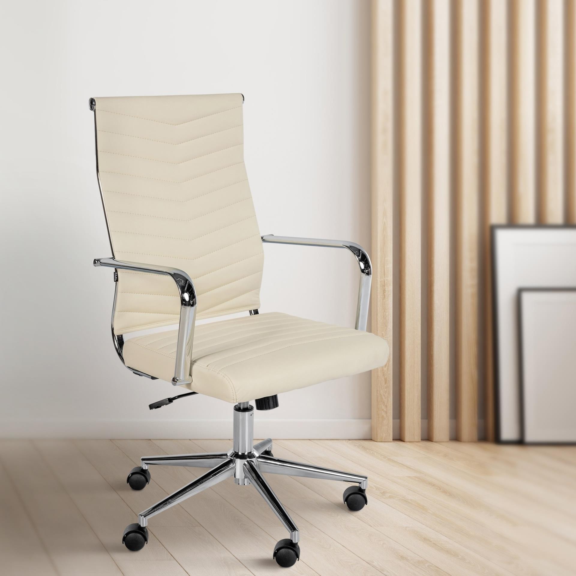 Silla de Oficina KOBE, Diseño con Elegantes Costuras, Base Metálica, en Piel color Negro