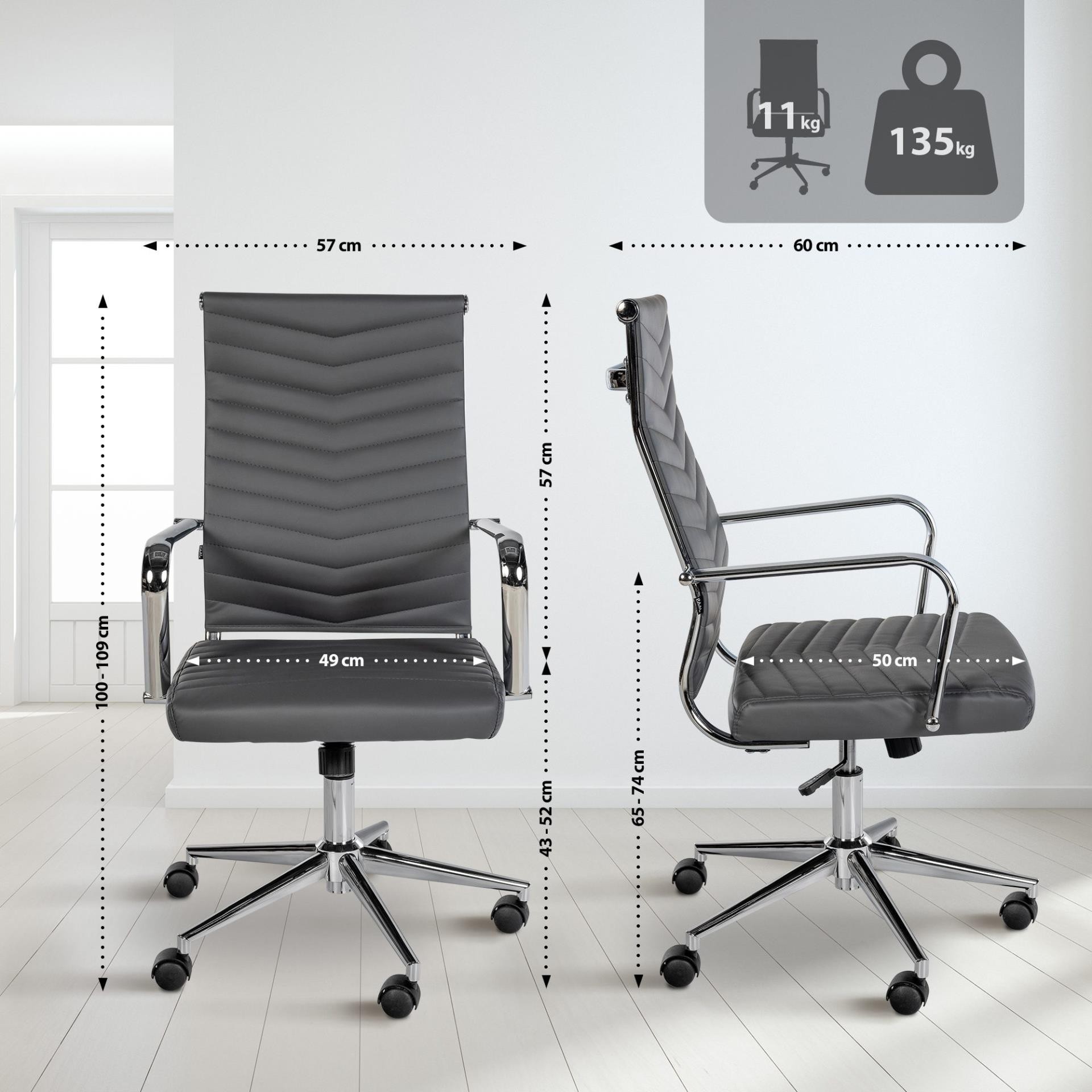 Silla de Oficina KOBE, Diseño con Elegantes Costuras, Base Metálica, en Piel color Negro