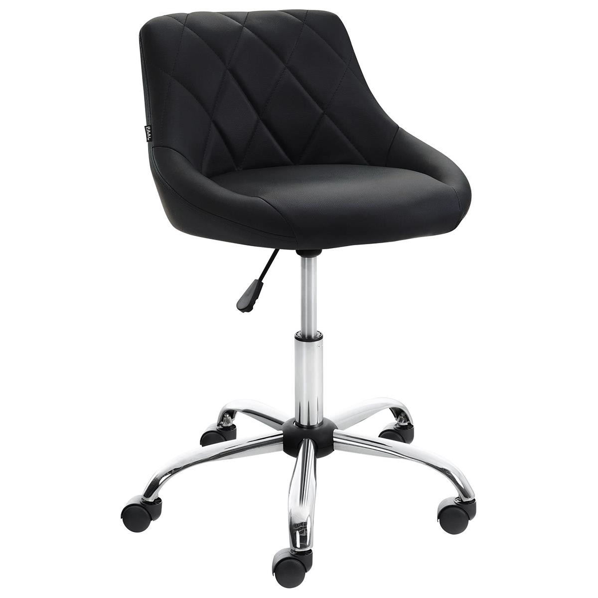 Taburete de Oficina DOVER PIEL, Gran Acolchado, Elegante Diseño, color Negro
