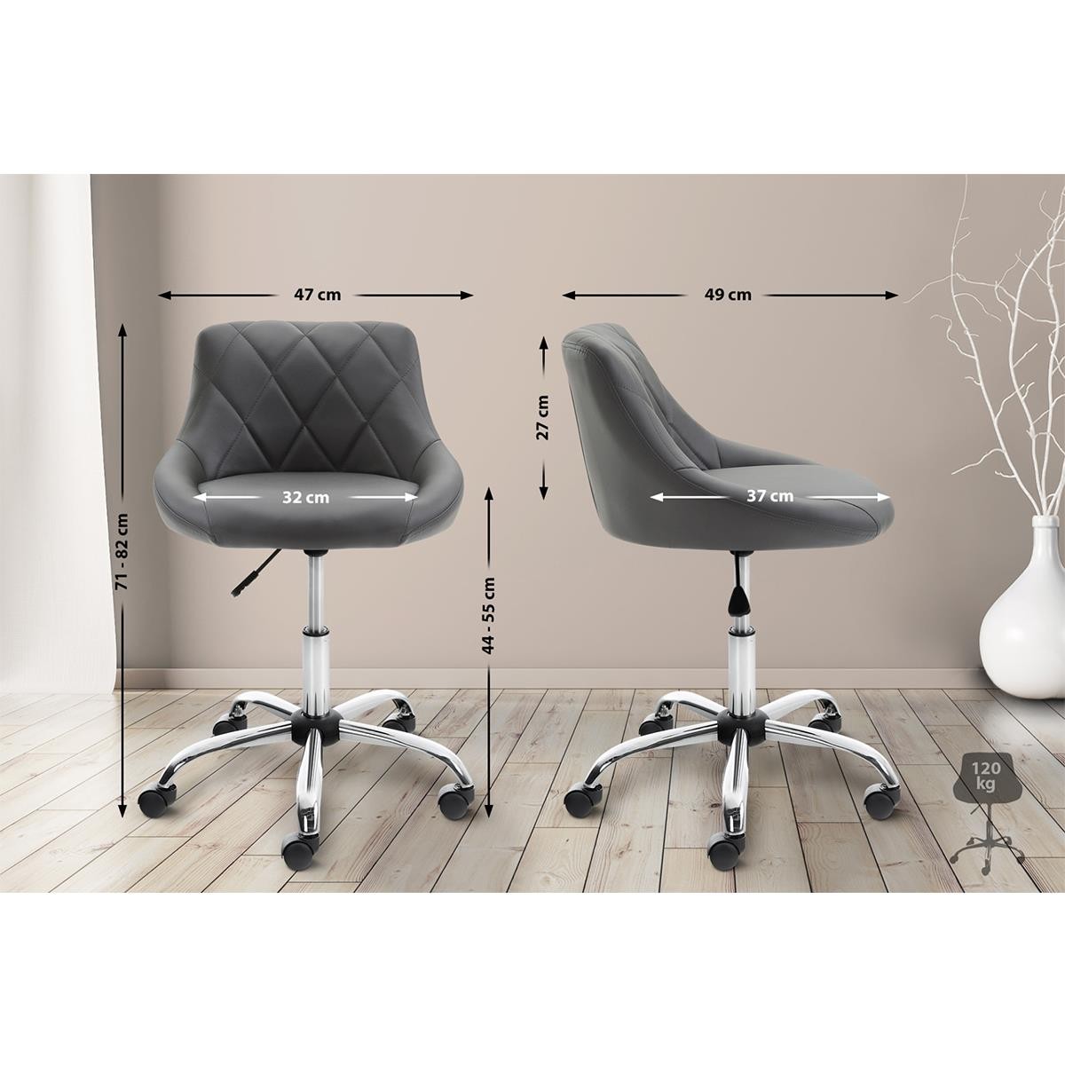 Taburete de Oficina DOVER PIEL, Gran Acolchado, Elegante Diseño, color Negro