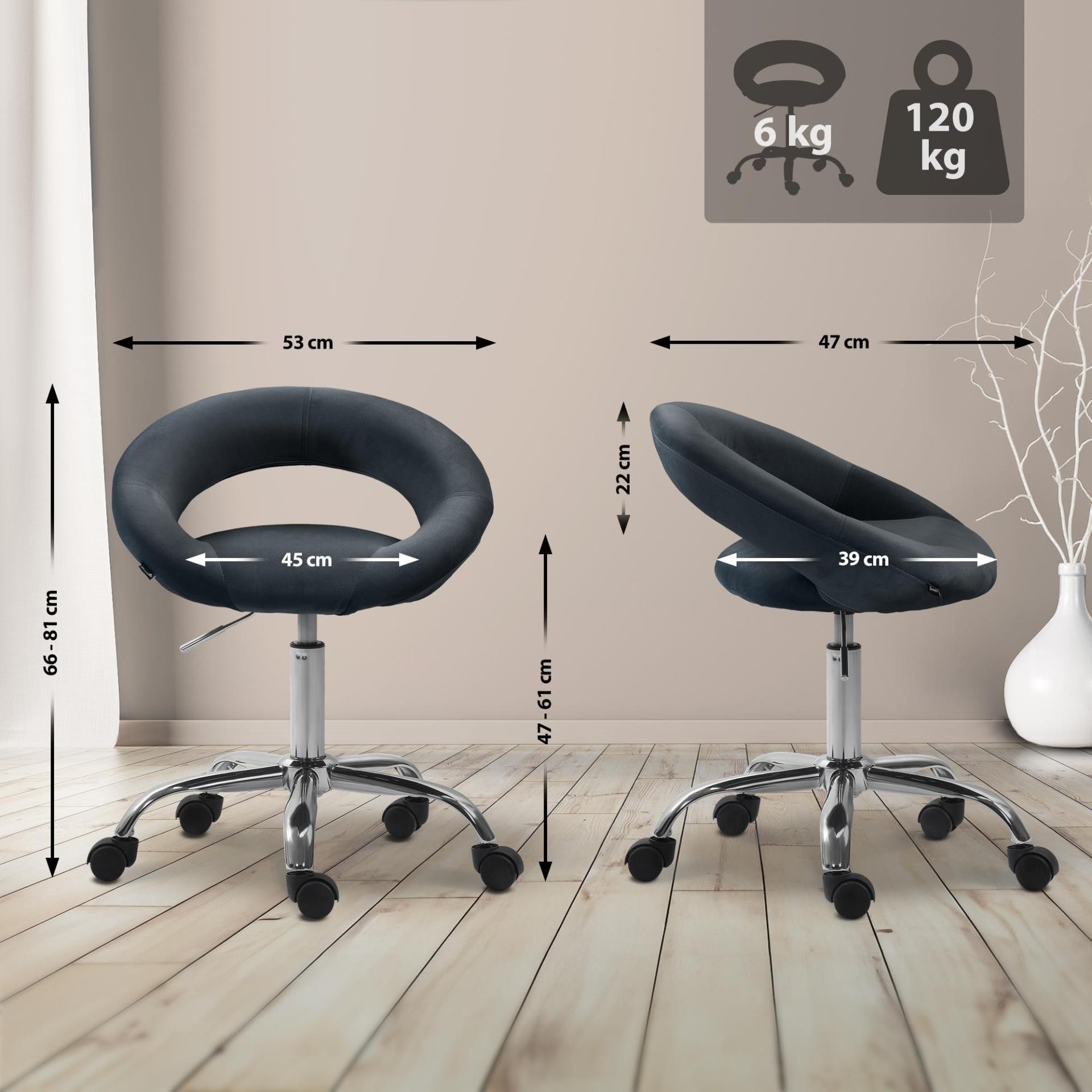 Silla de Oficina AMANDA, Diseño Original y Elegante, Base Metálica, en Terciopelo color Negro
