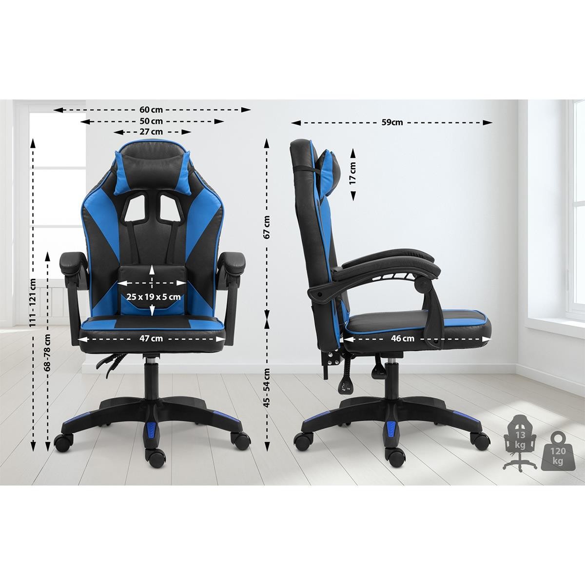 Silla Gaming TESCO, Diseño Deportivo, Apoyo Lumbar, en Piel color Negro/Blanco