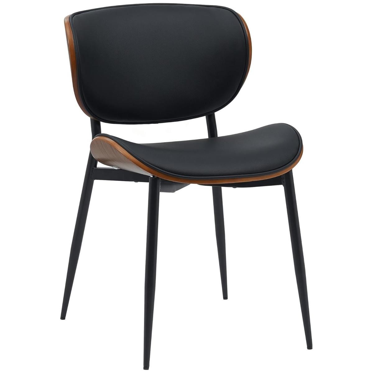 Silla de Confidente BRONSON, Elegante Revestimiento de Madera, en Piel color Negro
