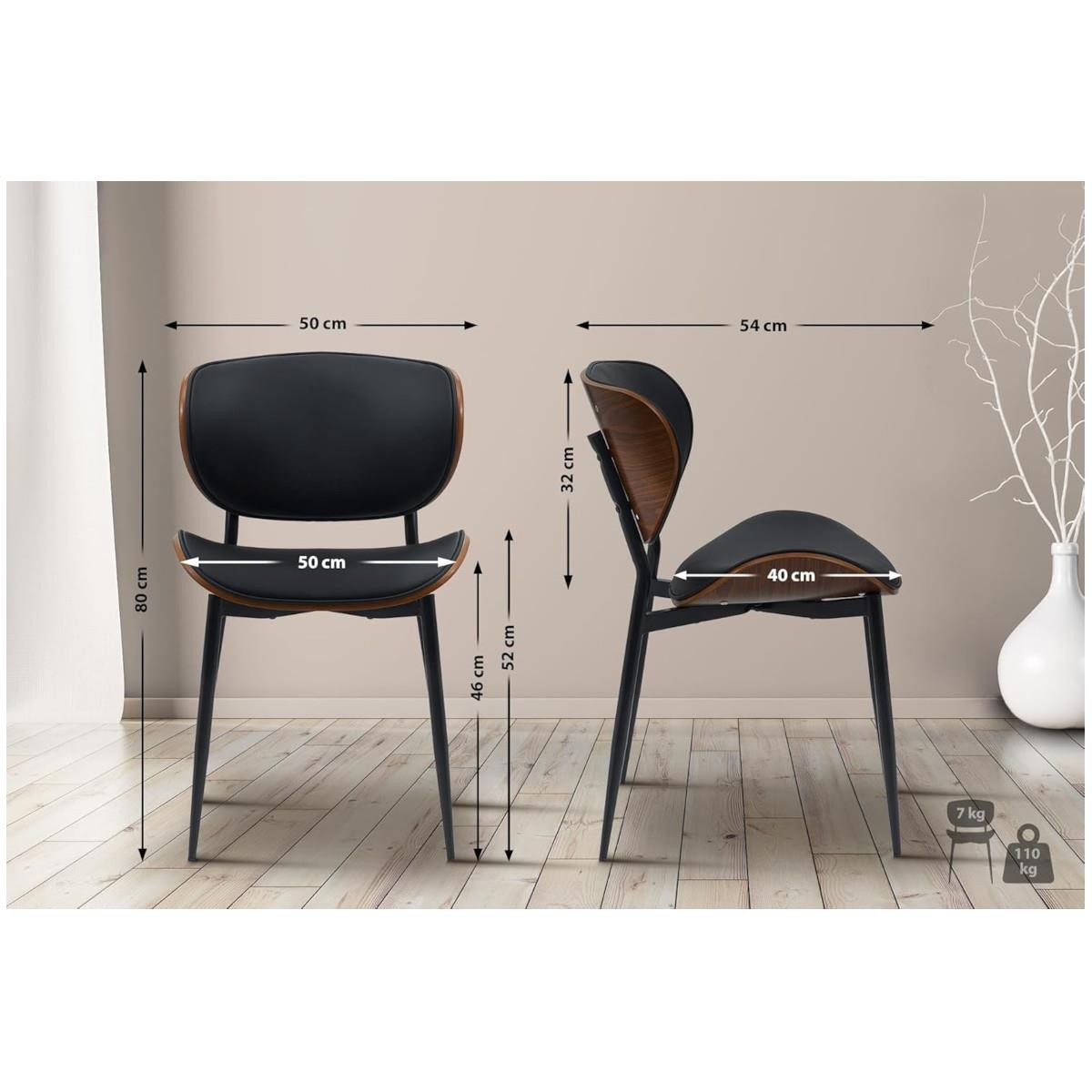 Silla de Confidente BRONSON, Elegante Revestimiento de Madera, en Piel color Negro