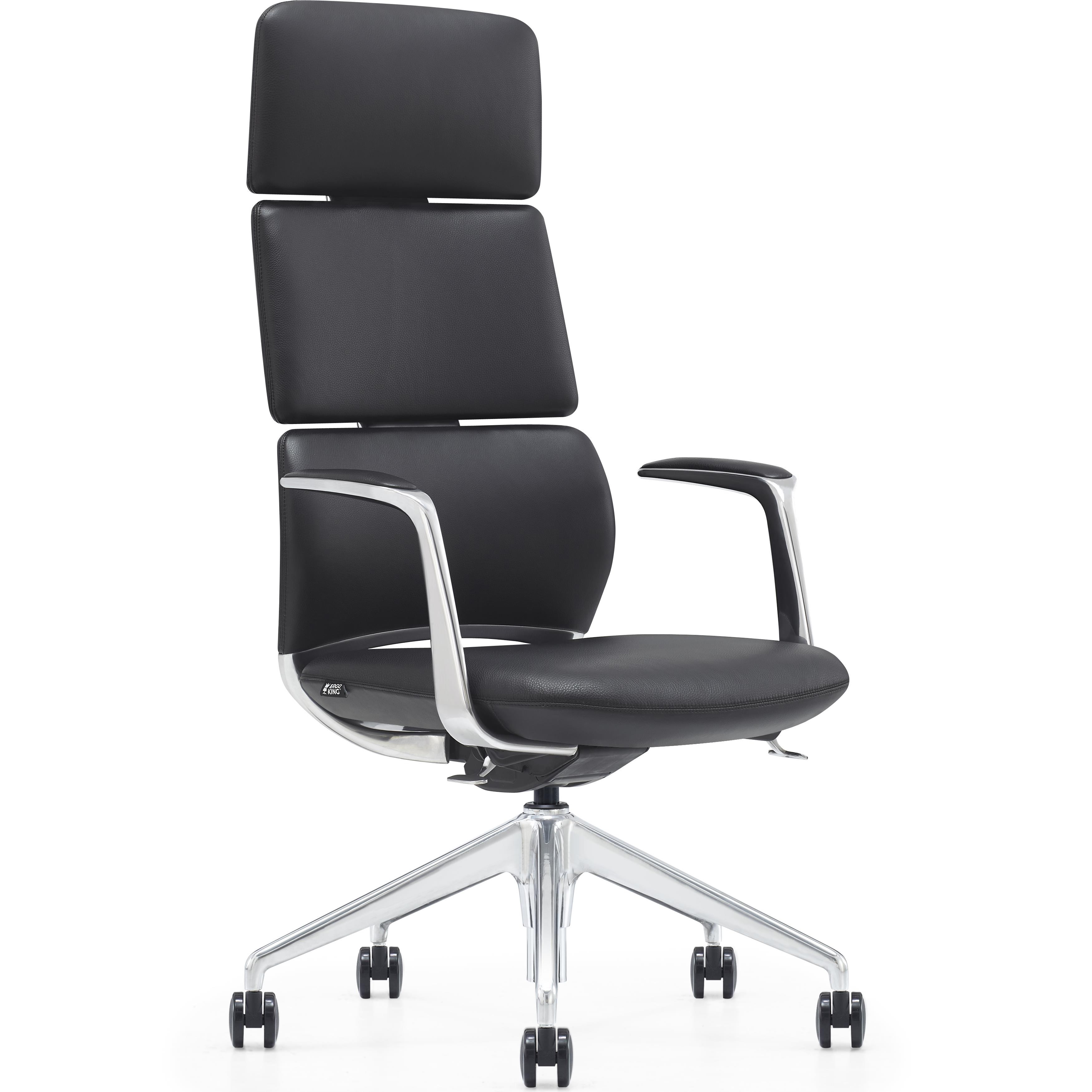 Silla de Oficina DOLMEN, Diseño Exclusivo, Base Metálica, en Piel Real color Negro