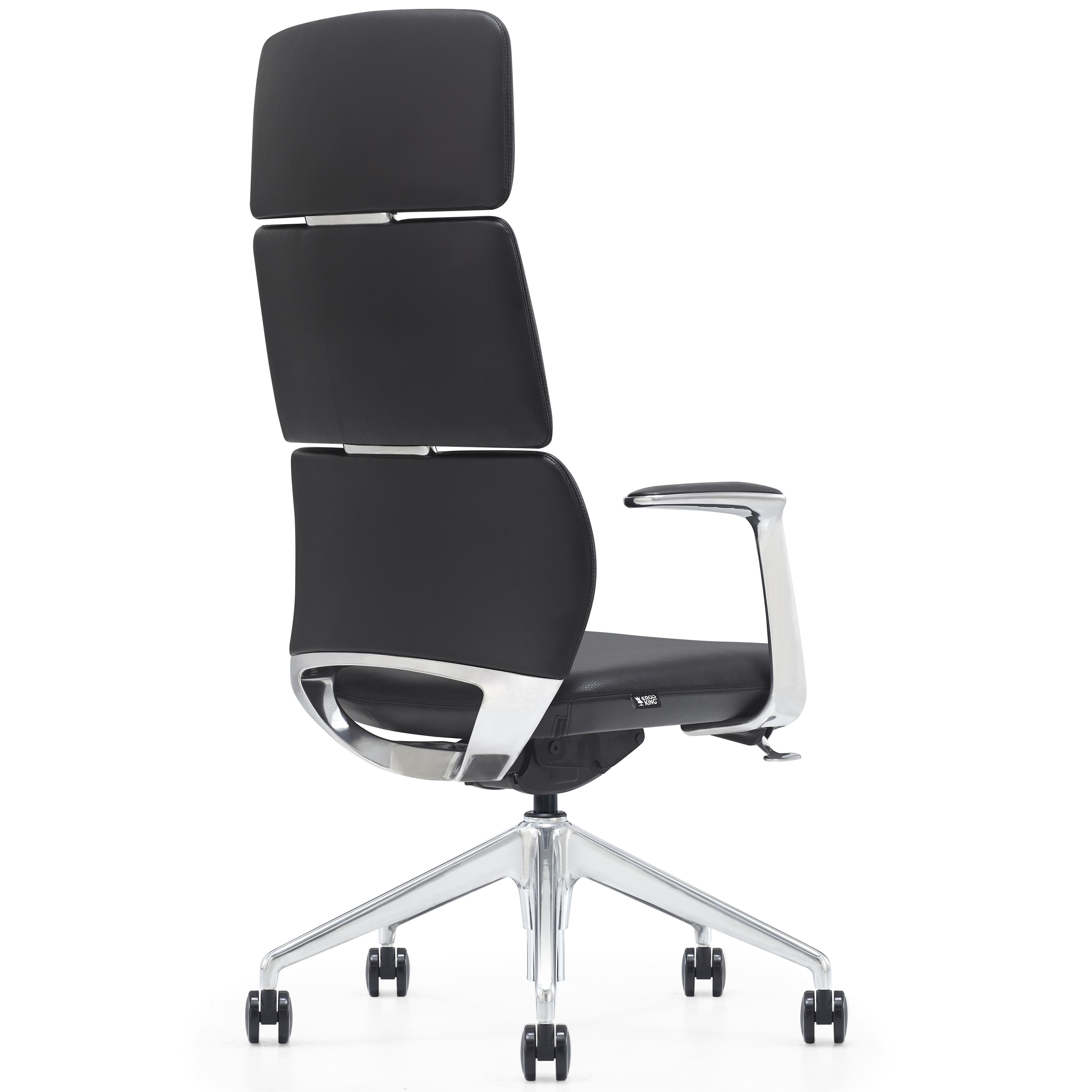 Silla de Oficina DOLMEN, Diseño Exclusivo, Base Metálica, en Piel Real color Negro