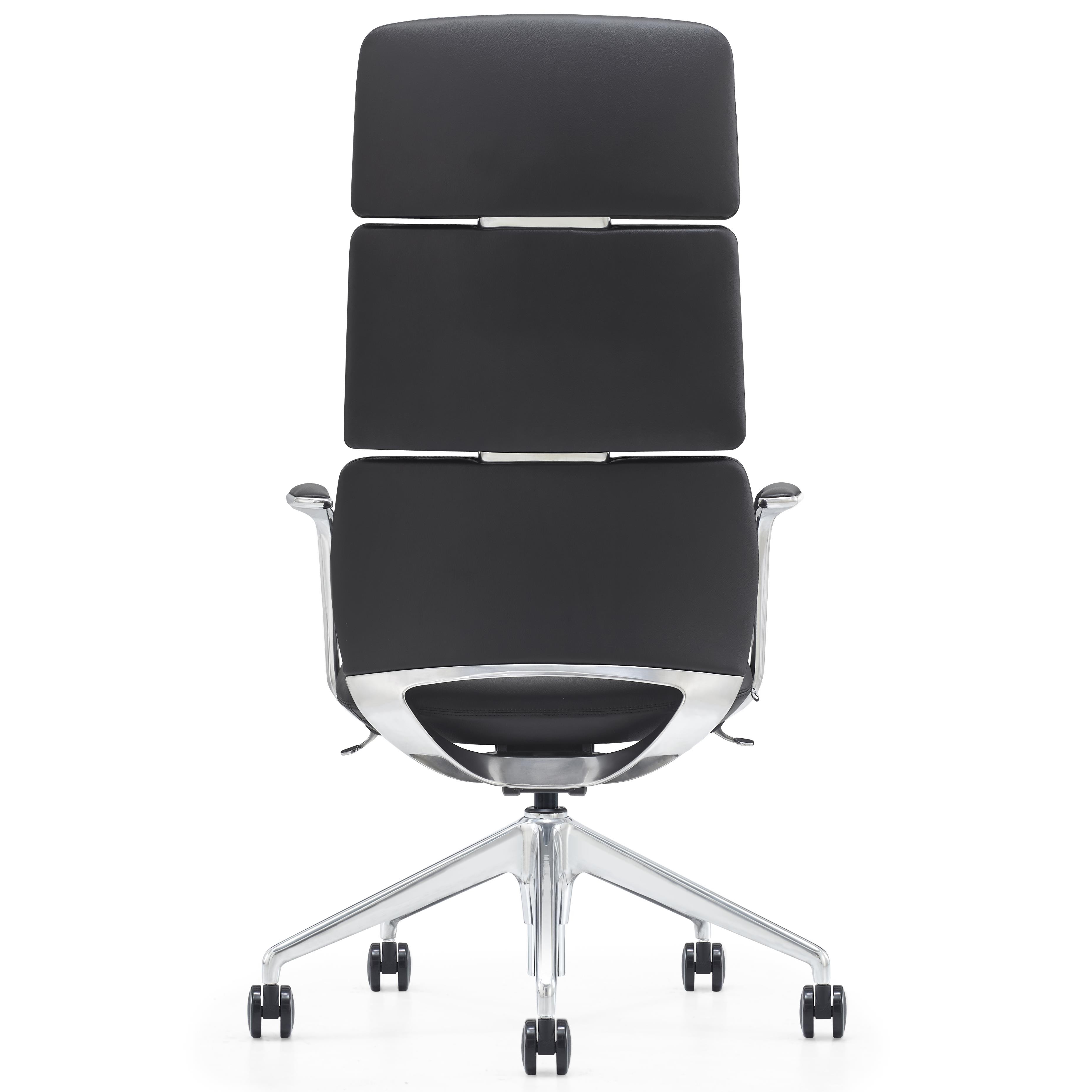 Silla de Oficina DOLMEN, Diseño Exclusivo, Base Metálica, en Piel Real color Negro