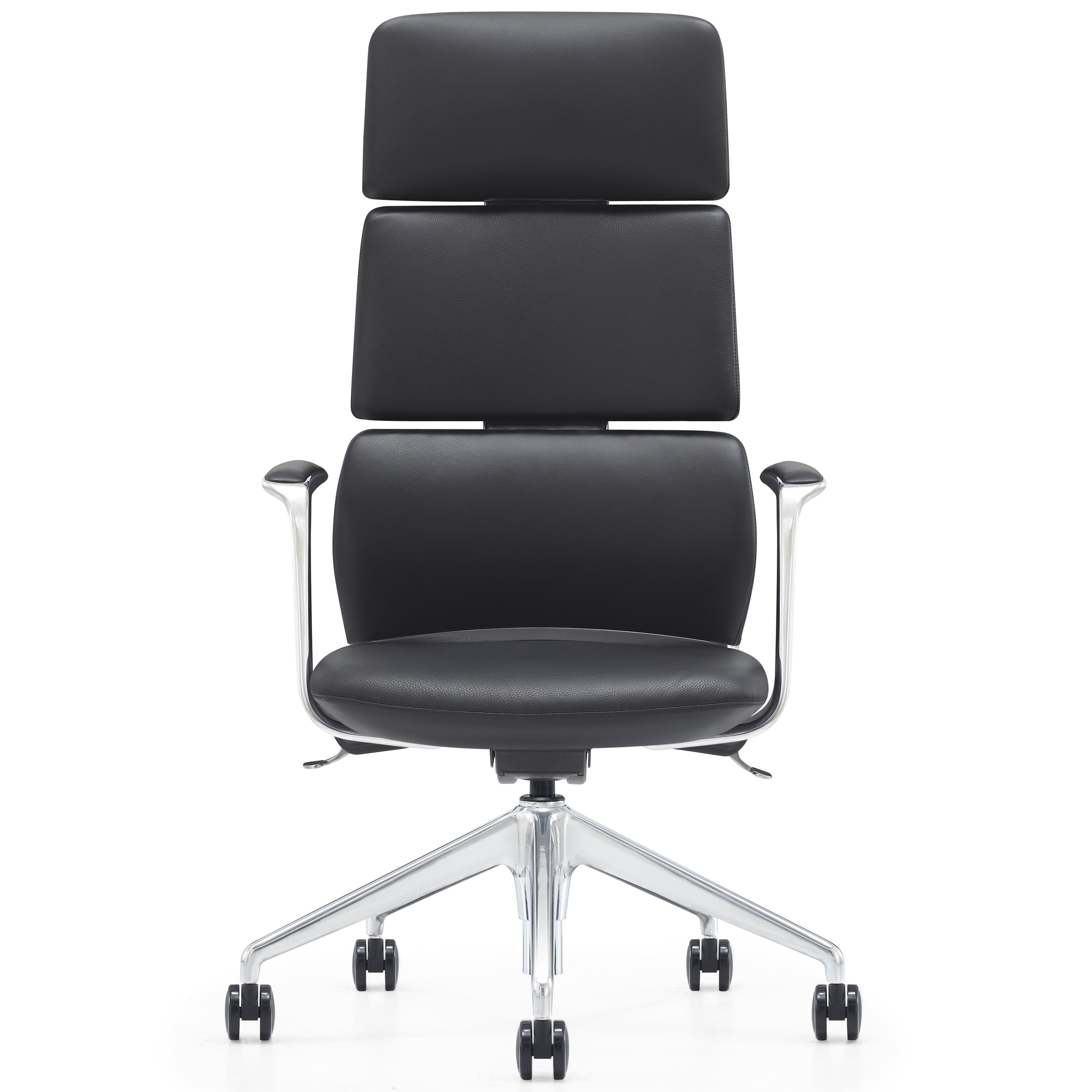 Silla de Oficina DOLMEN, Diseño Exclusivo, Base Metálica, en Piel Real color Negro