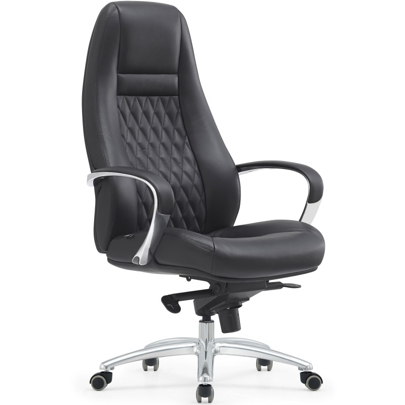 Sillón TINDAYA, diseño ergonómico homologado 8 horas y tapizado en piel natural color negro