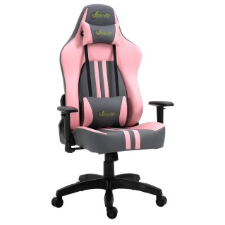Silla Gaming VINE con reposapiés, reclinable, con cojines, en piel color negro/rosa