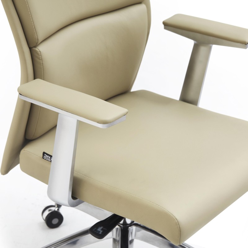 Sillón de oficina MONZA, exclusivo diseño innovador, en piel real color crema