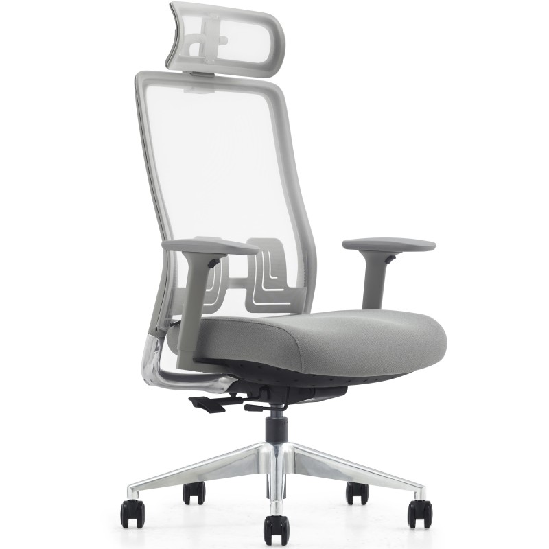 Silla ergonómica EVORA, reposacabezas, detalles en aluminio, en malla color negro