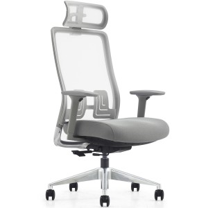 Silla ergonómica EVORA, reposacabezas, detalles en aluminio, en malla color negro