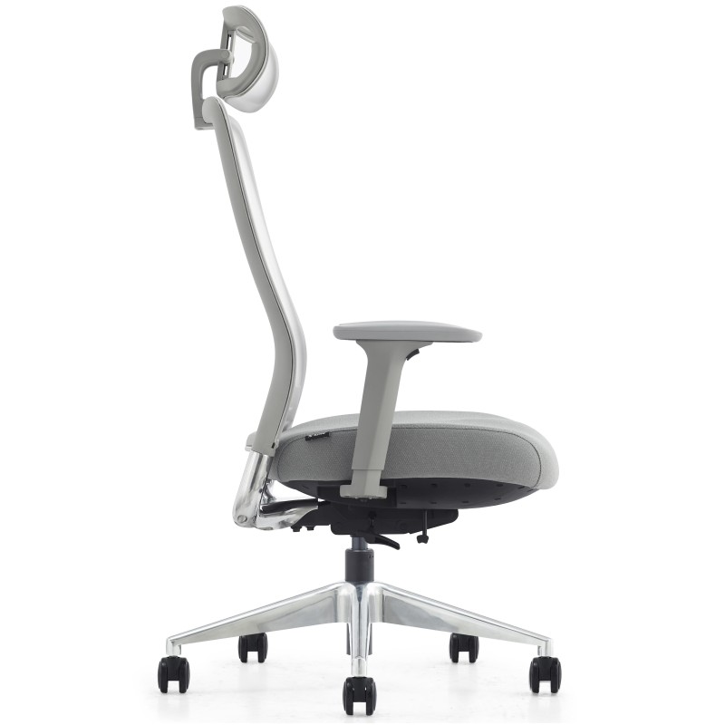 Silla ergonómica EVORA, reposacabezas, detalles en aluminio, en malla color negro