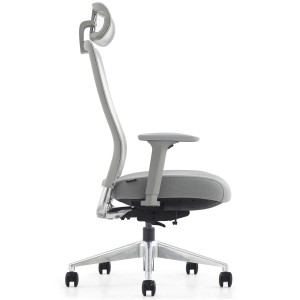Silla ergonómica EVORA, reposacabezas, detalles en aluminio, en malla color negro