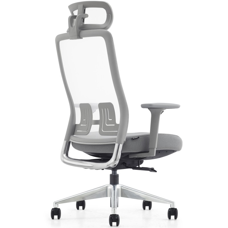 Silla ergonómica EVORA, reposacabezas, detalles en aluminio, en malla color negro