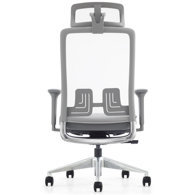 Silla ergonómica EVORA, reposacabezas, detalles en aluminio, en malla color negro