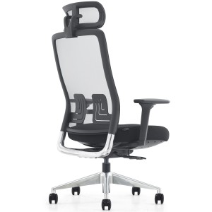 Silla ergonómica EVORA, reposacabezas, detalles en aluminio, en malla color negro