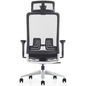 Silla ergonómica EVORA, reposacabezas, detalles en aluminio, en malla color negro