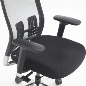 Silla ergonómica EVORA, reposacabezas, detalles en aluminio, en malla color negro