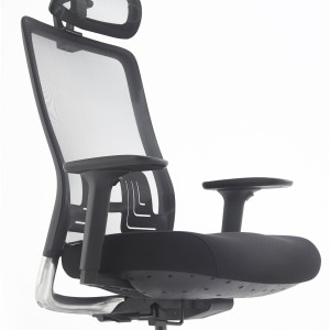 Silla ergonómica EVORA, reposacabezas, detalles en aluminio, en malla color negro