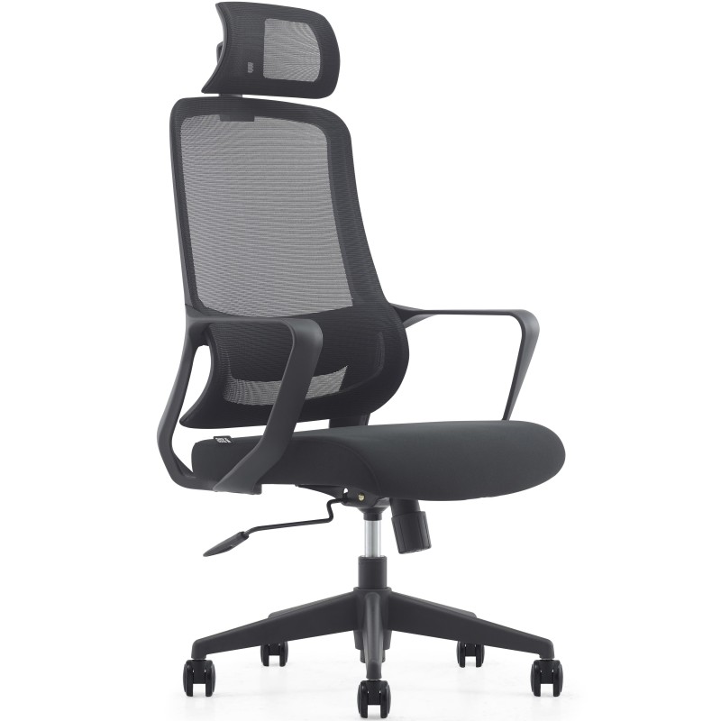 Silla de Oficina LUNA, diseño ergonómico, con reposacabezas, en malla transpirable color negro