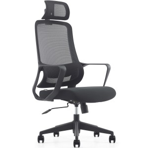 Silla de Oficina LUNA, diseño ergonómico, con reposacabezas, en malla transpirable color negro